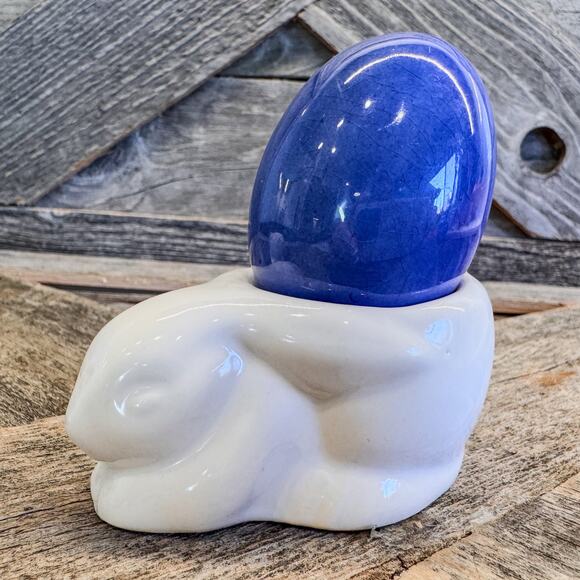 Sweetest White Ceramic Sleeping Bunny Egg Cups-Easter Egg Stands-Pair of 2 - Picture 2 of 9